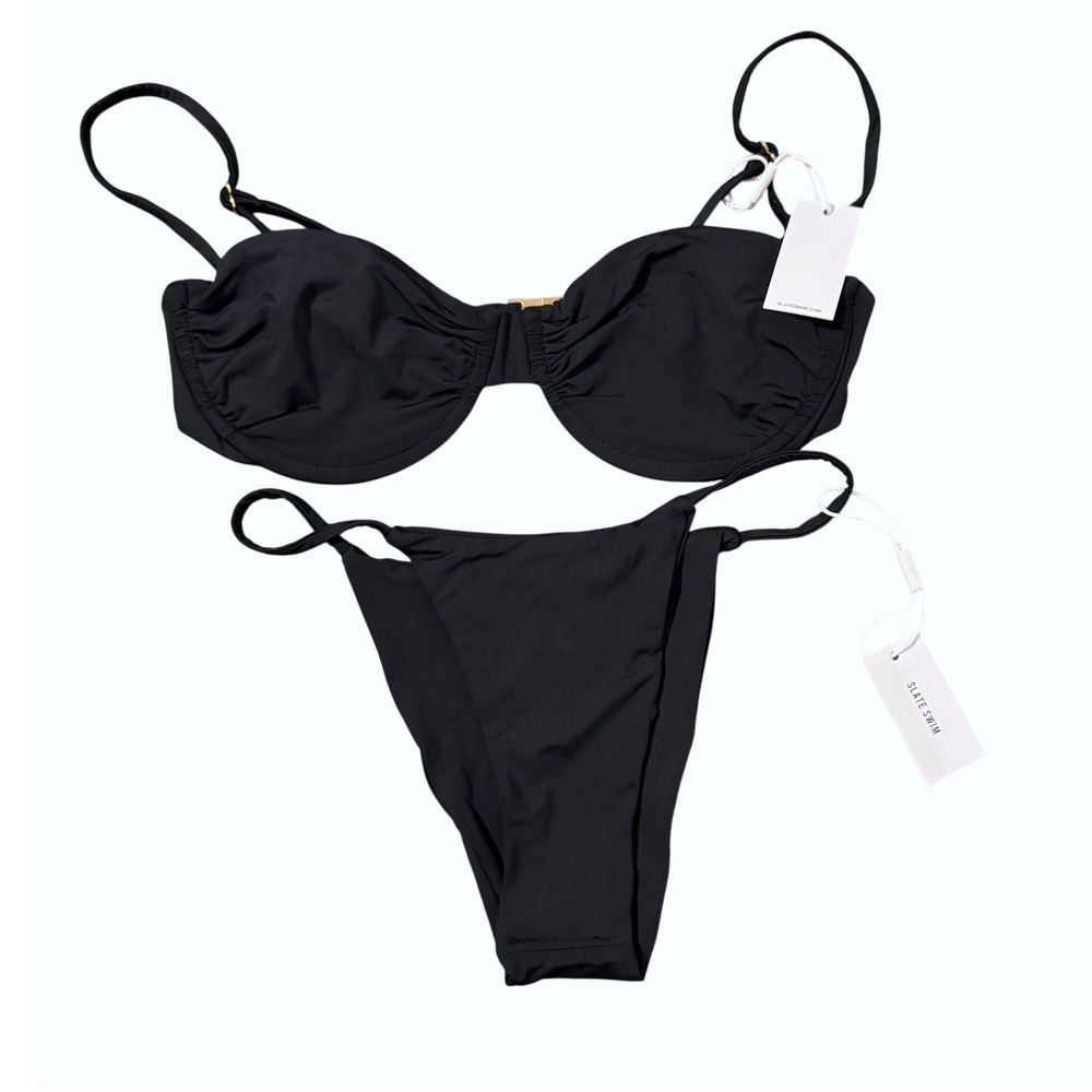 Slate Swim Bikini Set Black Medium Top Small Bottom NWT Minimalist Modern